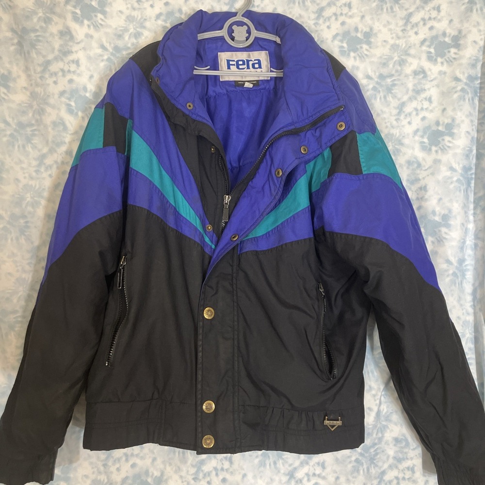 Fera Men's Medium 80s Vintage Winter Skiwear Snowboard Puffer Colorblock Jacket